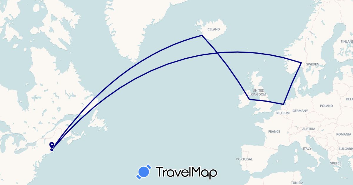 TravelMap itinerary: driving in Ireland, Iceland, Netherlands, Norway, United States (Europe, North America)